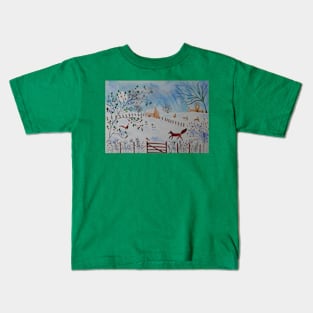 Fox Walking in the Snow Kids T-Shirt